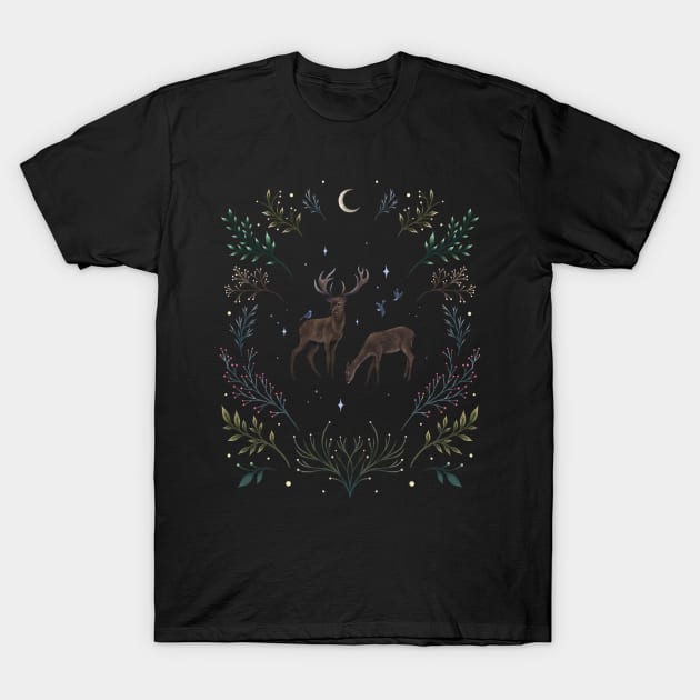 Deers in the Moonlight T-Shirt by Episodic Drawing